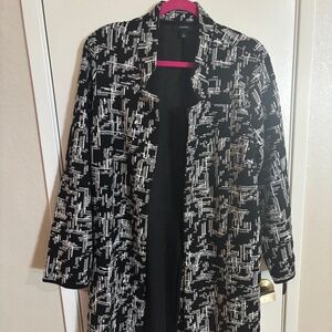 Alfani Black and White Jacquard Open-Front Jacket Cardigan Long Size Medium